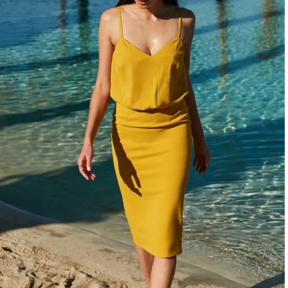 Dress the Population Marigold Yellow Alondra Blouson Sheath Dress Size XS NWT'S - Picture 4 of 16